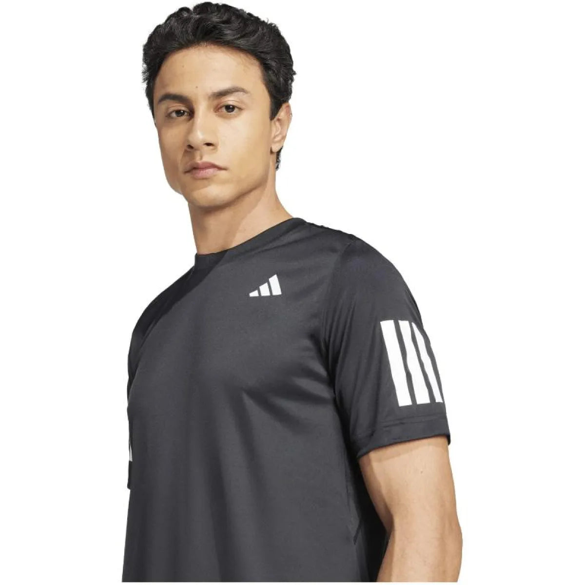 Black Adidas Club 3 Stripes T-Shirt in large size, featuring classic three-stripe design and comfortable fit.