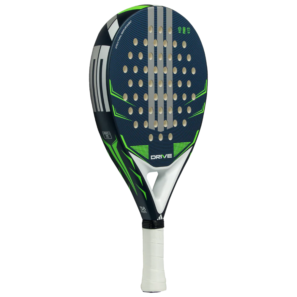 Blue Adidas Drive 2026 Padel racket with a sleek design, featuring a lightweight frame and textured surface for optimal control.