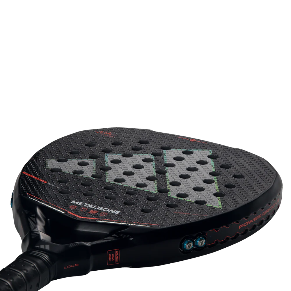 Adidas Metalbone 2026 Padel Racket with black and metallic design, lightweight frame, and textured grip for optimal control and power.