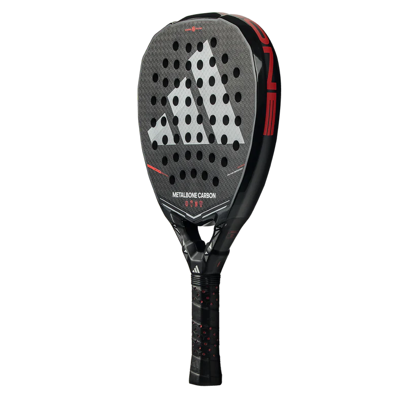 Adidas Metalbone Carbon 2026 padel racket with black and silver design, featuring a lightweight frame and textured surface for control.