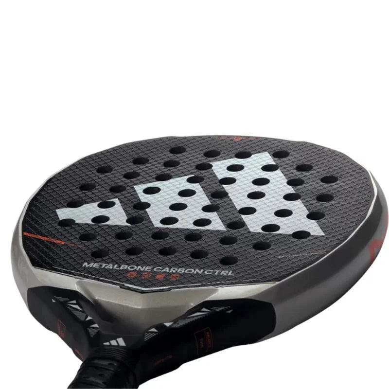 Adidas Metalbone Carbon Ctrl 2026 padel racket with black and silver design, lightweight frame, and perforated hitting surface.