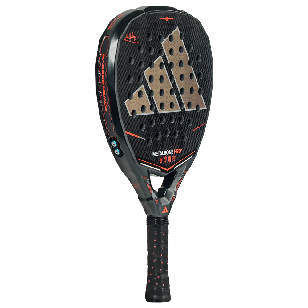 Adidas Metalbone HRD+ 2026 padel racket with black and silver design, featuring a lightweight frame and textured surface.