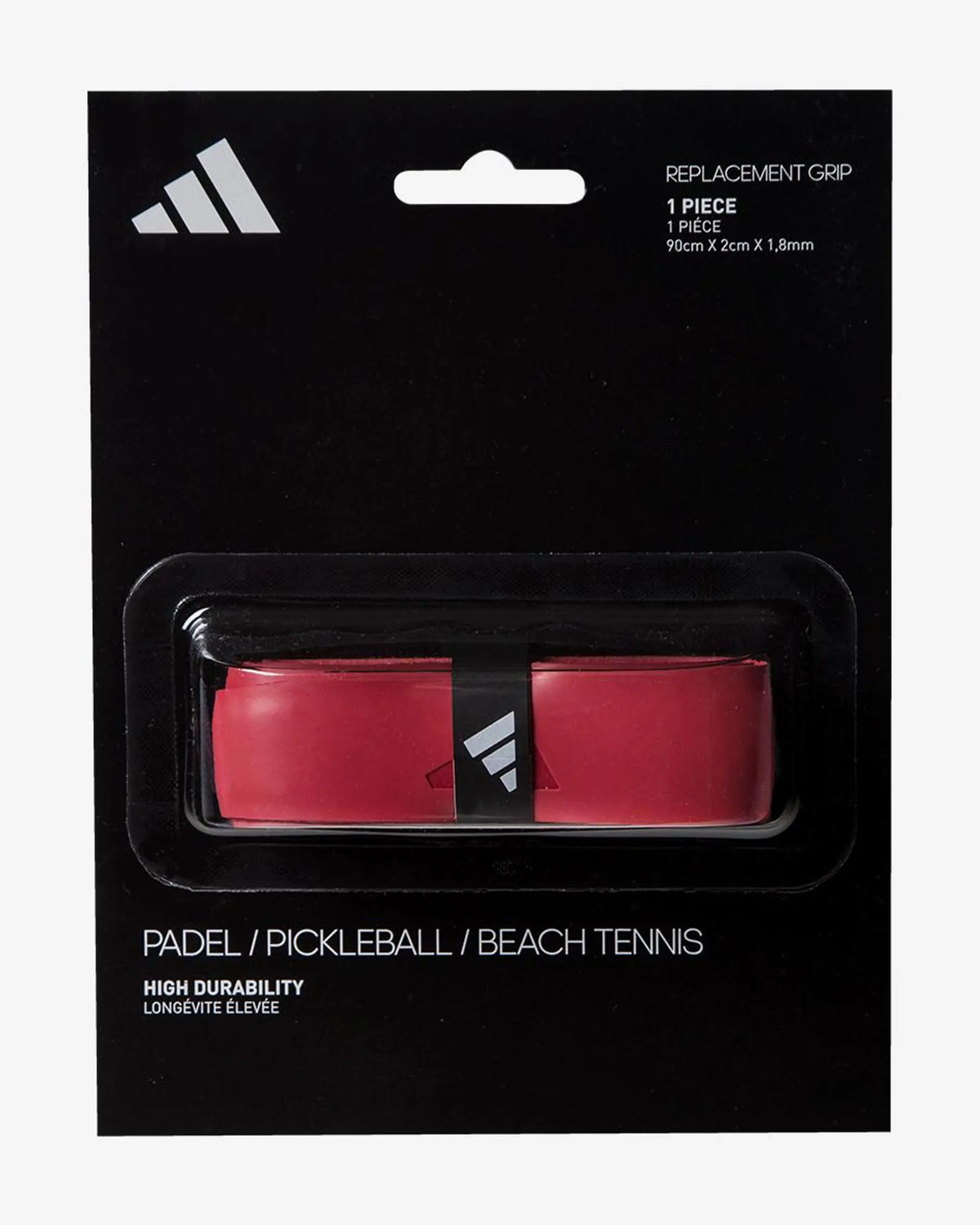Red Adidas Padel replacement grip with textured surface, designed for secure handling and enhanced performance during play.