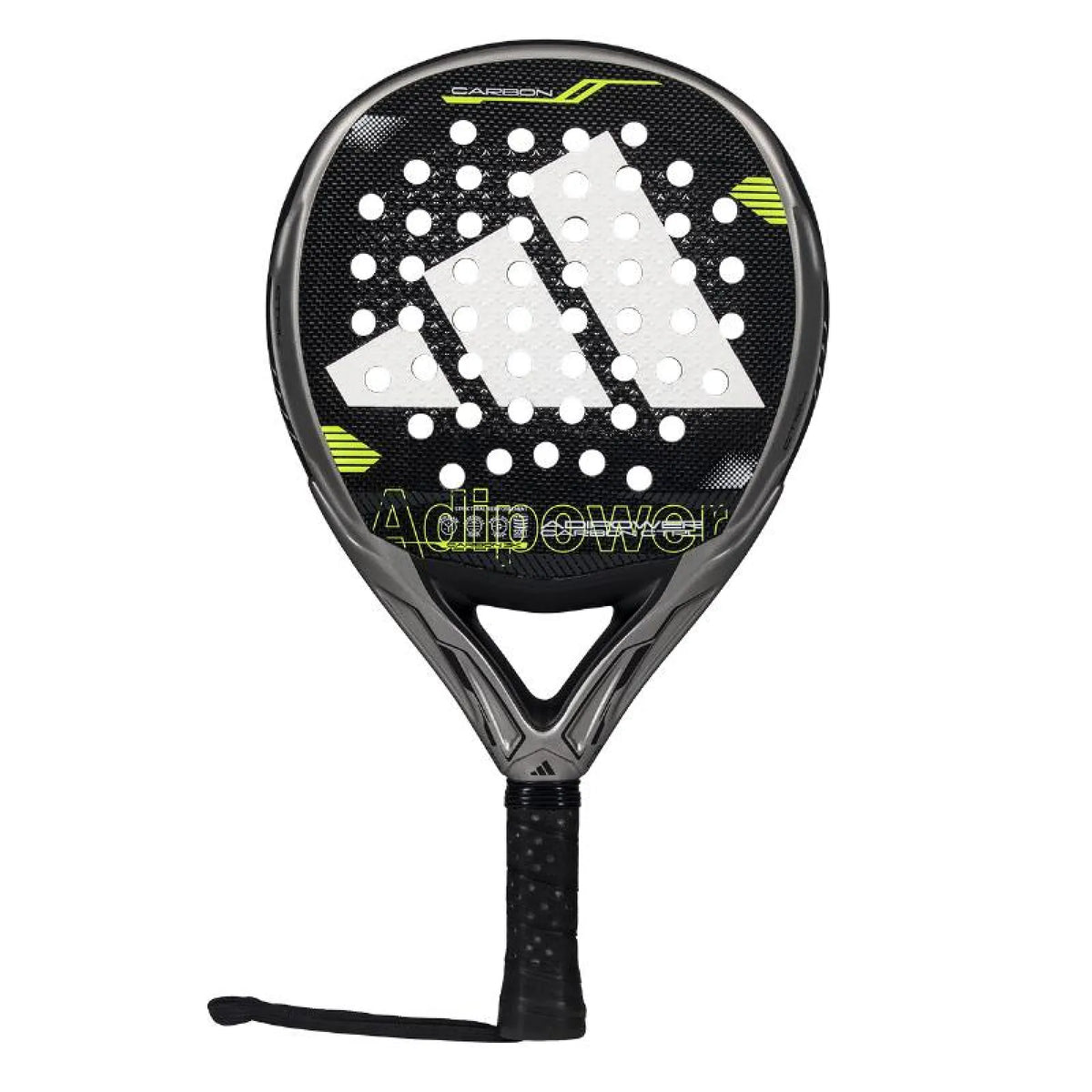 Adidas Adipower Carbon Ctrl padel racket with black and red design, featuring a carbon fiber surface and ergonomic grip.