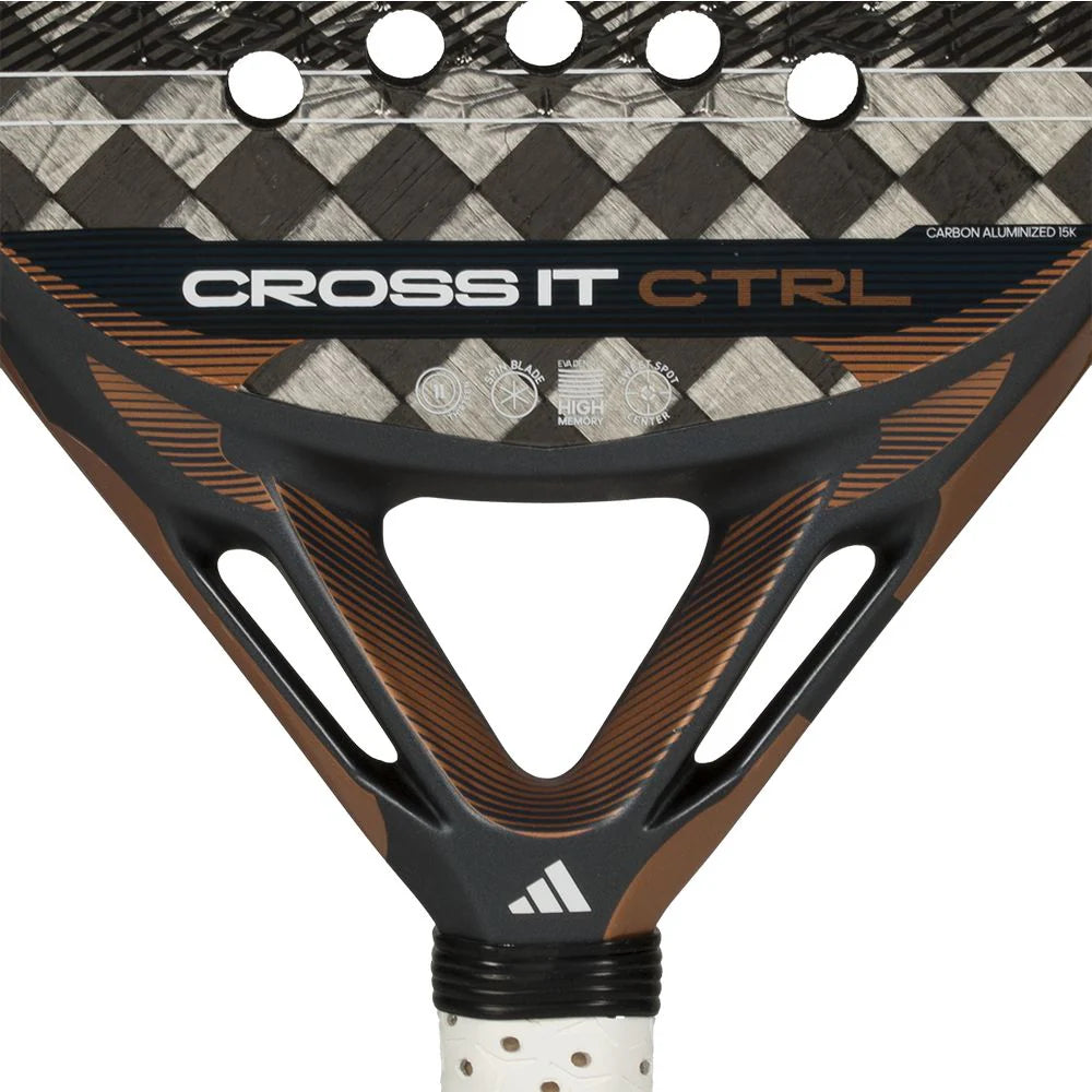 Adidas Cross It CTRL 2026 Padel Racket with black and yellow design, featuring a rounded frame and grip for enhanced control