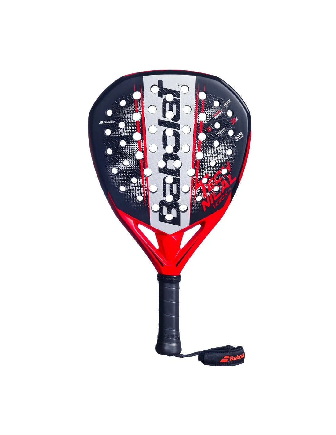 Babolat Technical Veron 3.0 padel racket with black and yellow design, featuring a rounded shape and textured surface for enhanced grip.