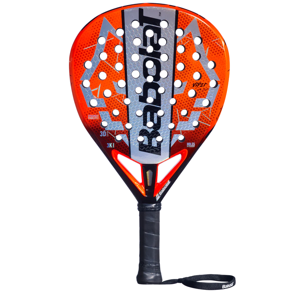 Babolat Viper Juan Lebrón 3.0 padel racket displayed with its box, featuring a sleek design and grip details.