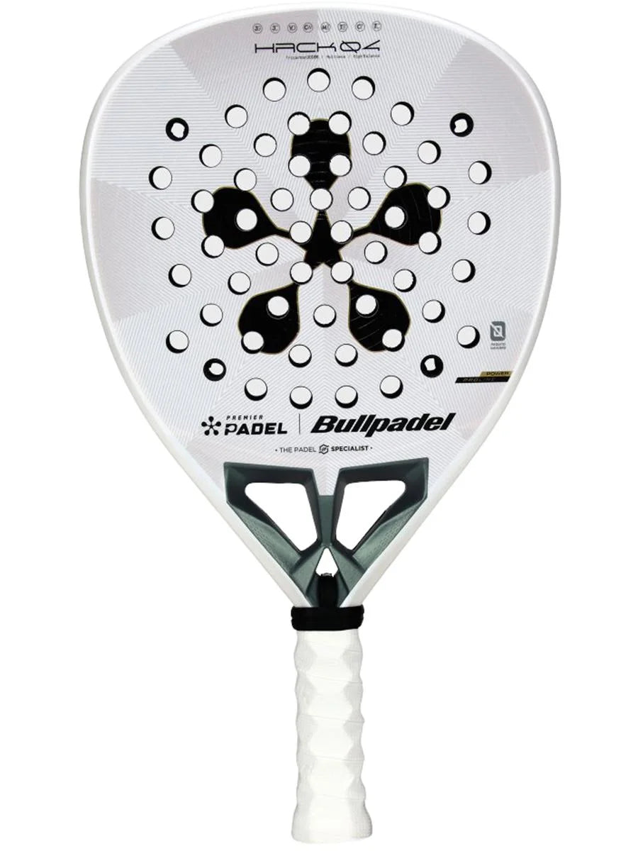 Bullpadel Hack 04 Premier Padel Racket 2026, modern design with graphite frame and padded grip for professional padel play