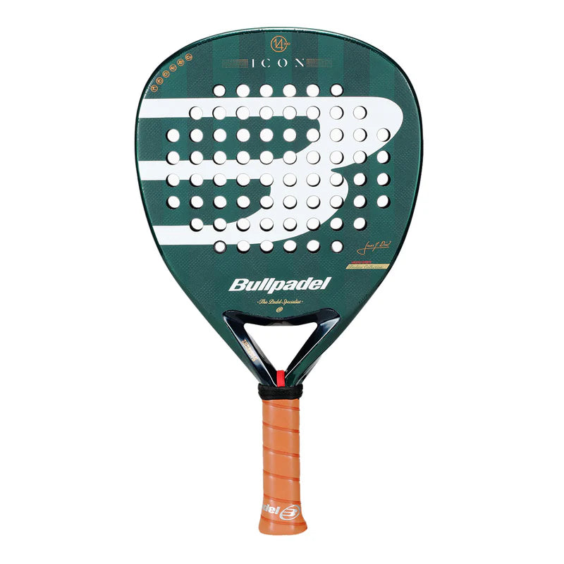 Bullpadel Icon 26 padel racket by PDLSport showing the racket's face and handle with sleek design and branding.