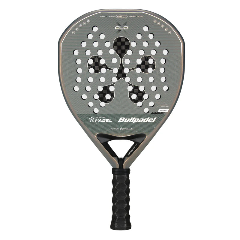 Bullpadel Xplo Premier 26 padel racket with black and red design, lightweight frame, and textured hitting surface.