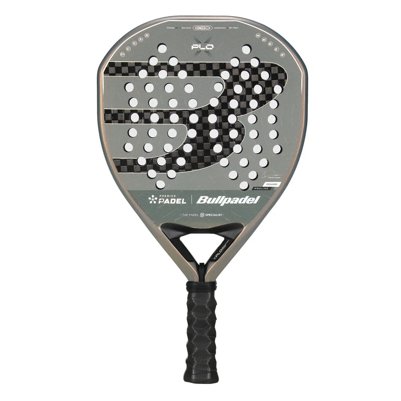 Bullpadel Xplo Premier Padel 26 padel racket with black and blue design, lightweight frame, and grip for optimal control.