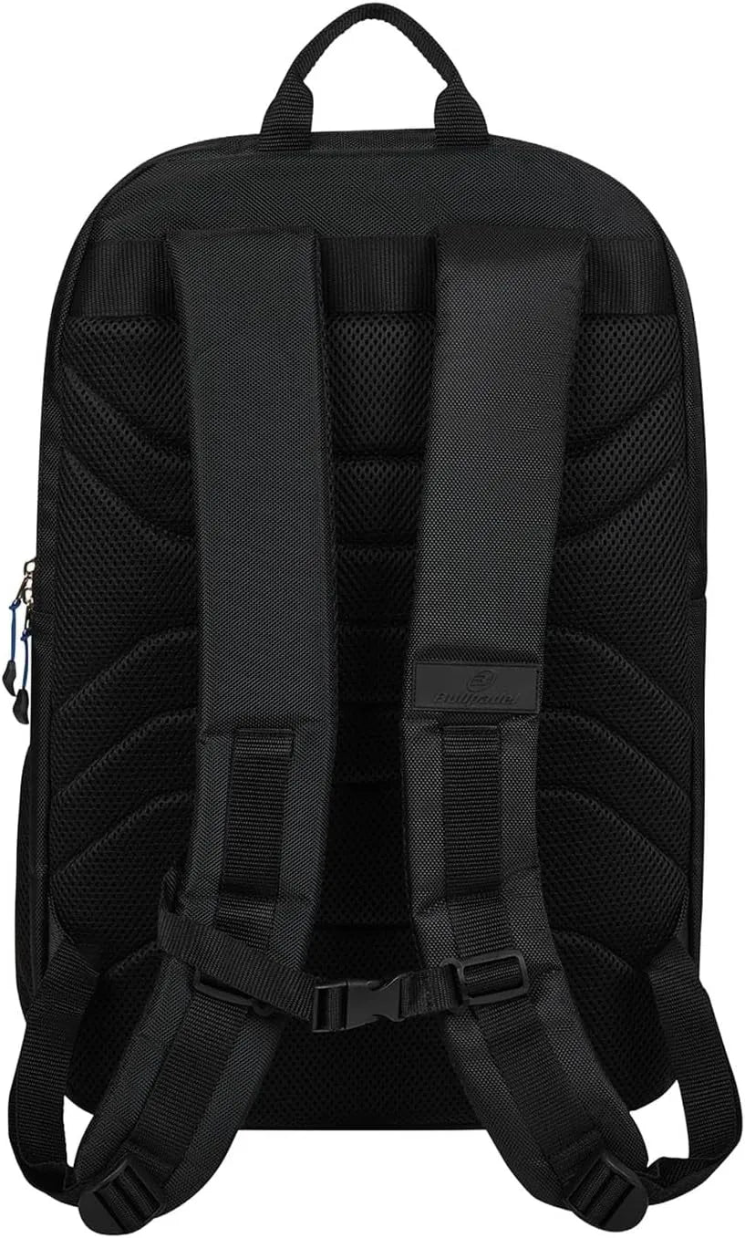 Black Bullpadel Vertex backpack with multiple compartments and padded straps, designed for tennis and sports gear storage.