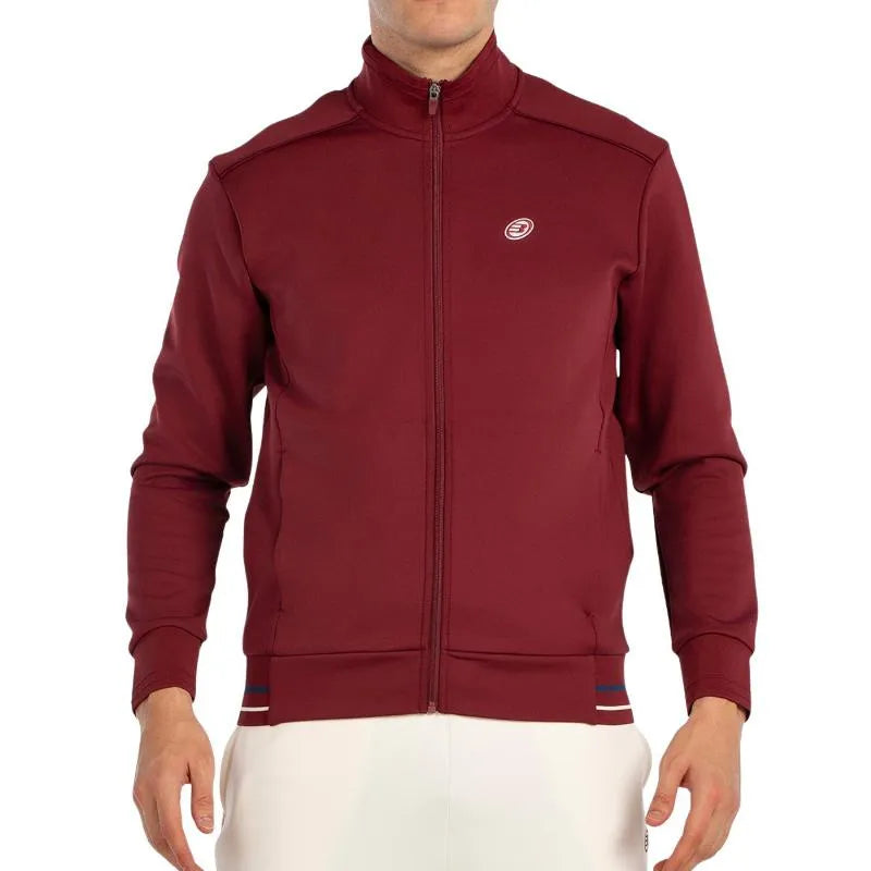 Bullpadel Abadin hooded sweatshirt in crudo and burgundy, medium size, showing the front view with a drawstring hood.