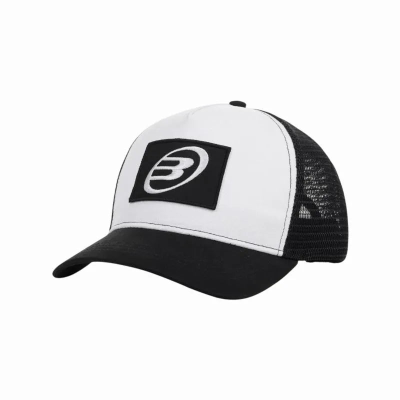 Black Bullpadel BPG265 baseball cap with curved brim and adjustable strap, shown from front view.