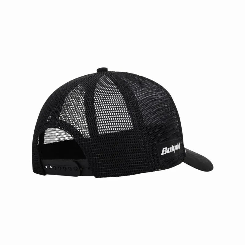 Black Bullpadel baseball cap featuring the Bullpadel logo on the front, adjustable strap at the back, and curved brim.