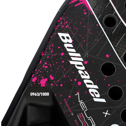 Bullpadel Neuron 02 Edge ORLINSK Special Edition padel racket with black and red design, featuring a sleek, aerodynamic shape.