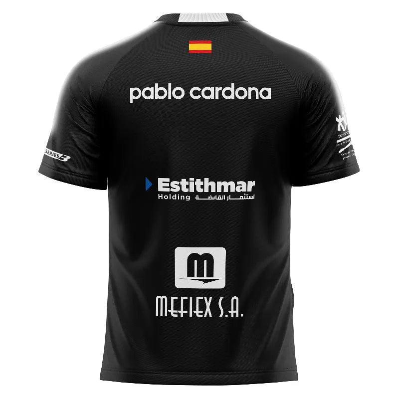 Black Bullpadel Pablo Cardona Montse T-shirt in XL size, featuring a comfortable fit and stylish design, displayed on a hanger.