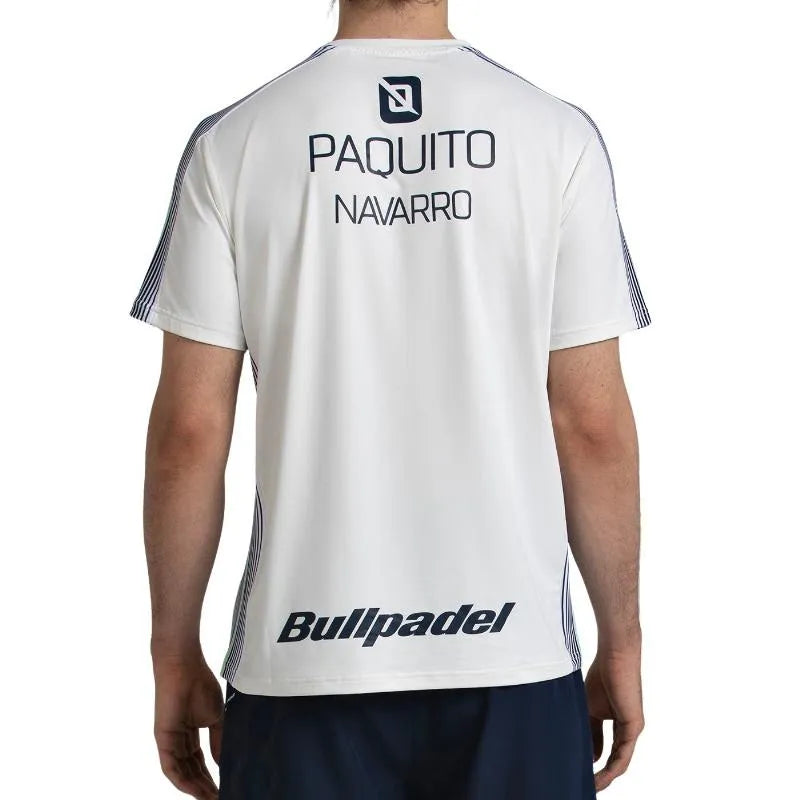 White Bullpadel Paquito Navarro 26V Hueso T-Shirt in medium, featuring a comfortable fit and breathable fabric.