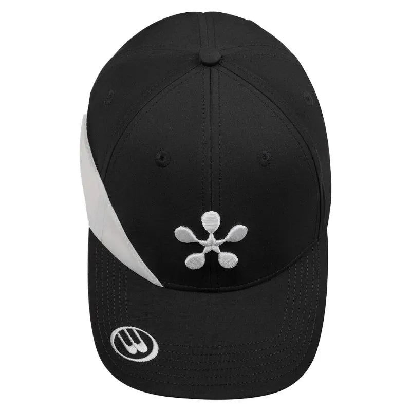 Black Bullpadel Premier Padel baseball cap with curved brim and adjustable strap, featuring the brand logo on the front.
