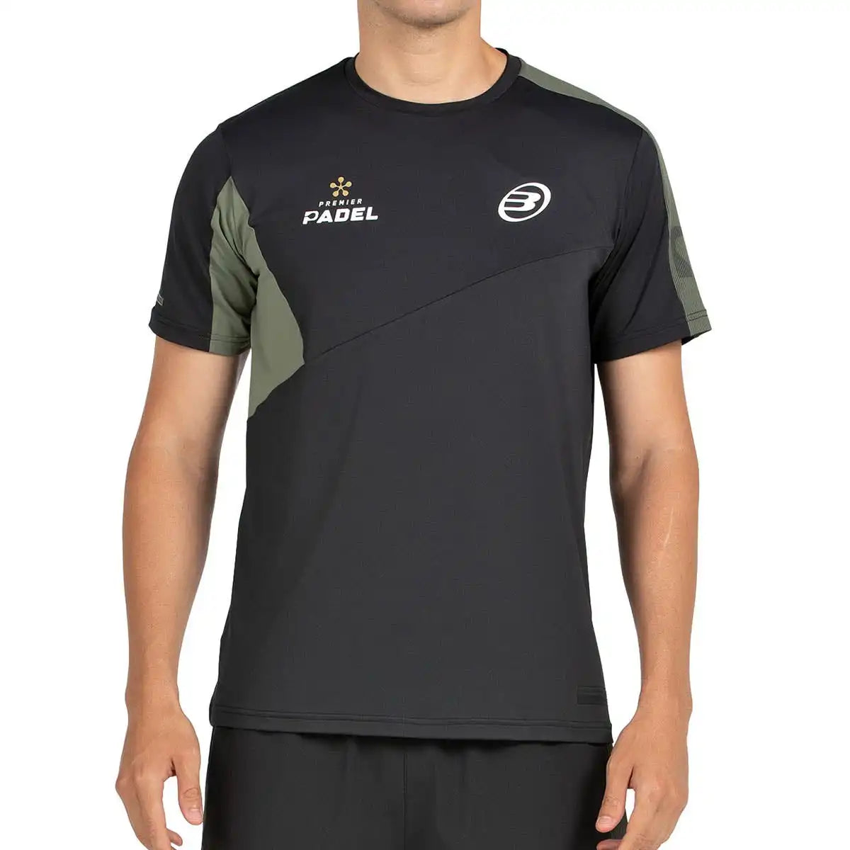 Black Bullpadel Premier Padel Pocate T-shirt for small sizes, featuring a comfortable fit and athletic design.