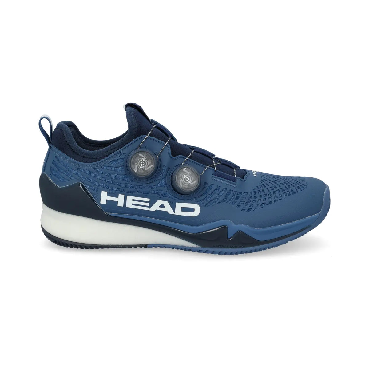 Head Endure Pro Boa Clay navy blue court shoes with sleek design and lace-up closure, UK size 9, ideal for professional or formal wear.