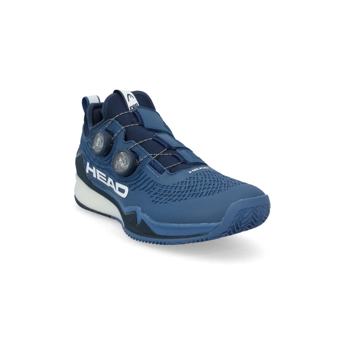 Head Endure Pro Boa Clay navy blue court shoes with sleek design and lace-up closure for comfortable wear.