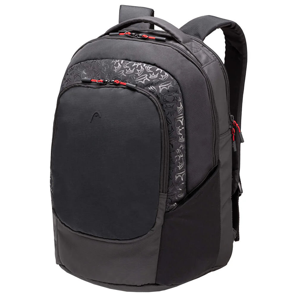 Black Head Coello Pro X Padel backpack with 30L capacity, featuring multiple compartments and padded straps for comfortable carrying.
