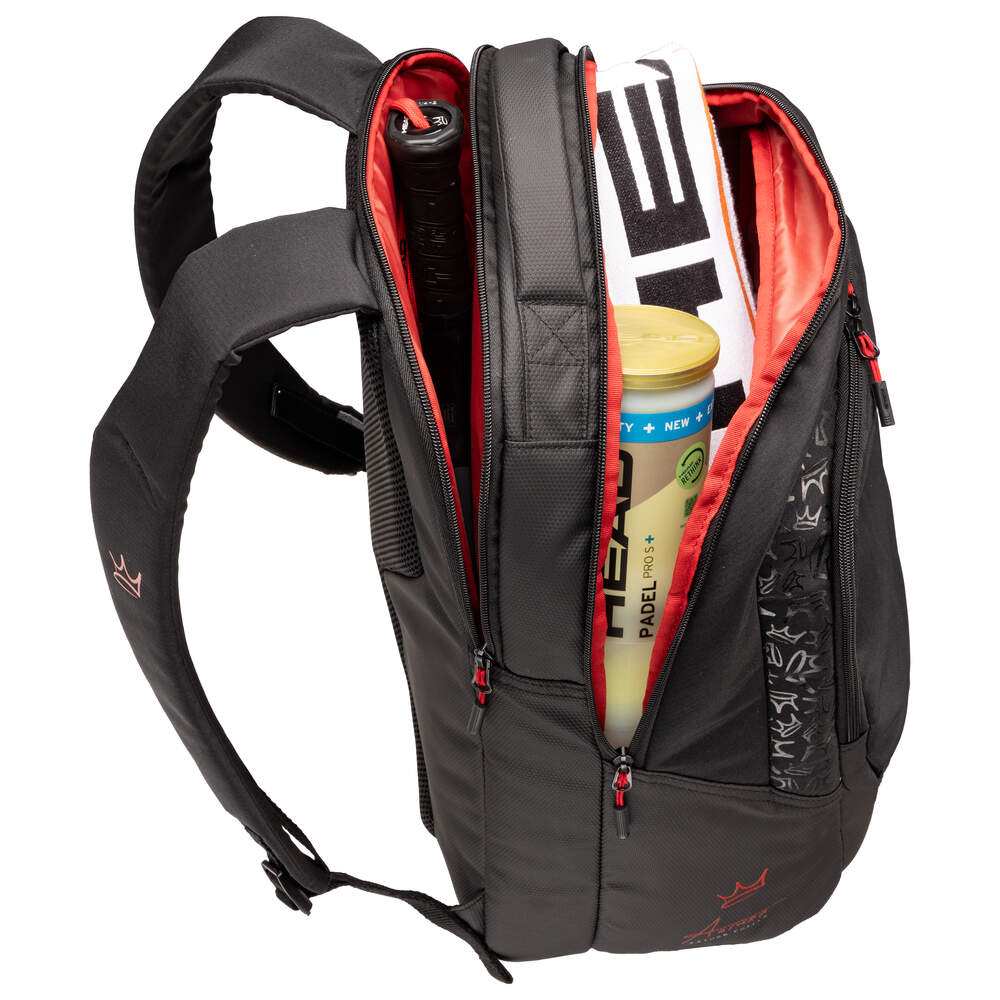 Head Coello Pro X Padel Backpack 30L in black, featuring multiple compartments and padded straps for comfortable carrying.