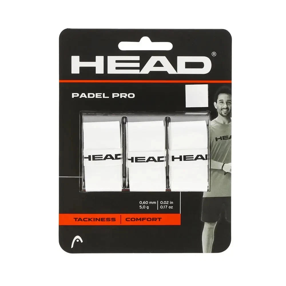 Head Padel Pro Overgrip Comfort White 3-pack, soft and absorbent grips for improved racket handling and control.