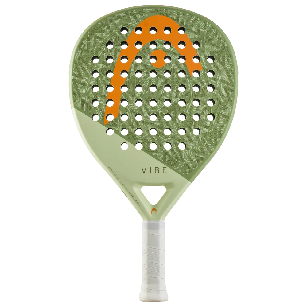 Head Vibe 2026 green and orange padel racket with a sleek design, featuring a lightweight frame and textured hitting surface.