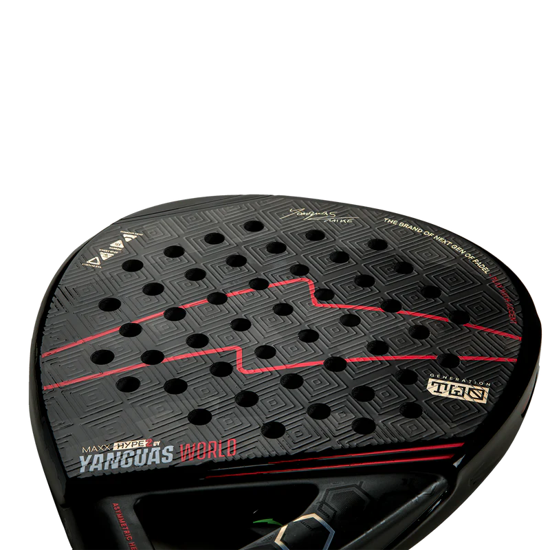 Lok Maxx Hype Yanguas World padel racket with black and white design, featuring a sleek, modern look and ergonomic grip.