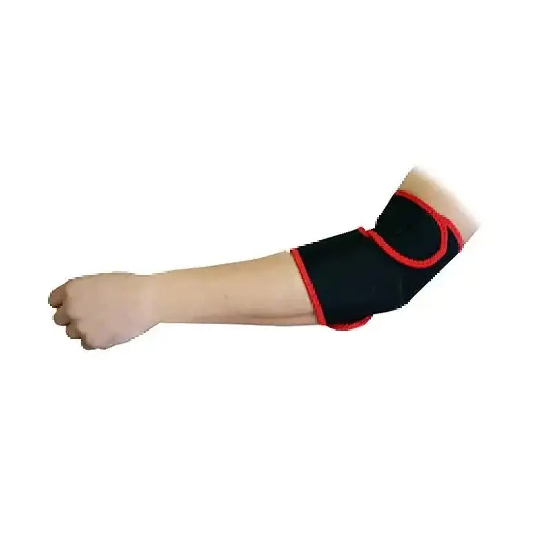 PDLSport Softee neoprene elbow support shown in black with adjustable straps for compression and stability.