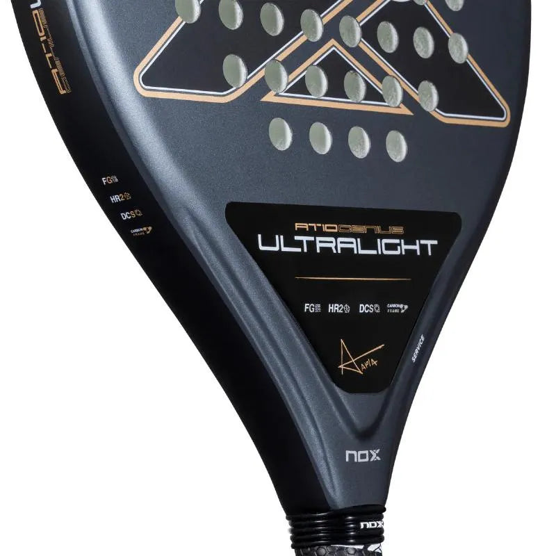 NOX AT10 Genius Ultralight tennis racket with lightweight frame and ergonomic grip, ideal for advanced players.