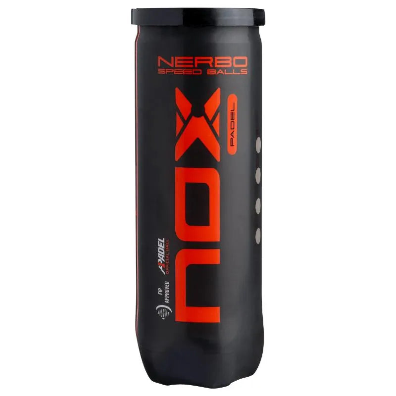 NOX Nerbo 3 Can Balls, tennis balls in a can, designed for tennis players, with bright yellow exterior and branded packaging.
