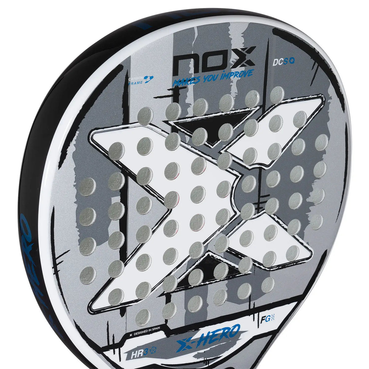 NOX X-HERO WHITE padel racket by PDLSport, showing a sleek white design with black accents and ergonomic grip on a neutral background.