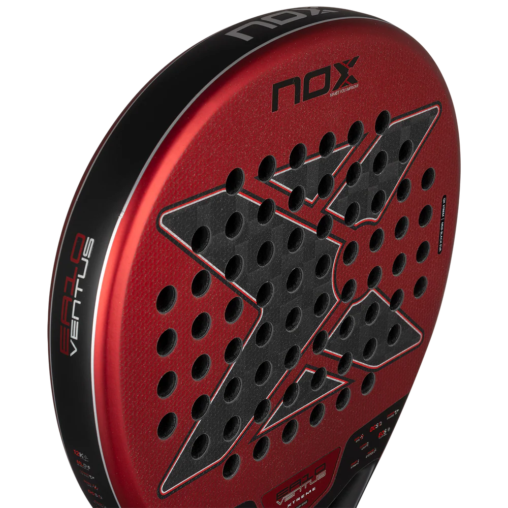 Nox EA10 Ventus Hybrid 12K Xtrem padel racket with a sleek design and hybrid frame, ideal for powerful gameplay.