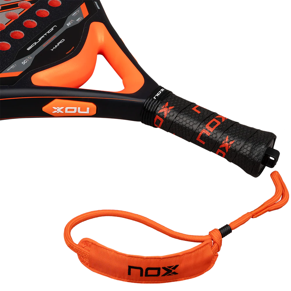 Nox Equation Hard Advanced 2026 padel racket with black and yellow design, lightweight frame, and textured grip for powerful play