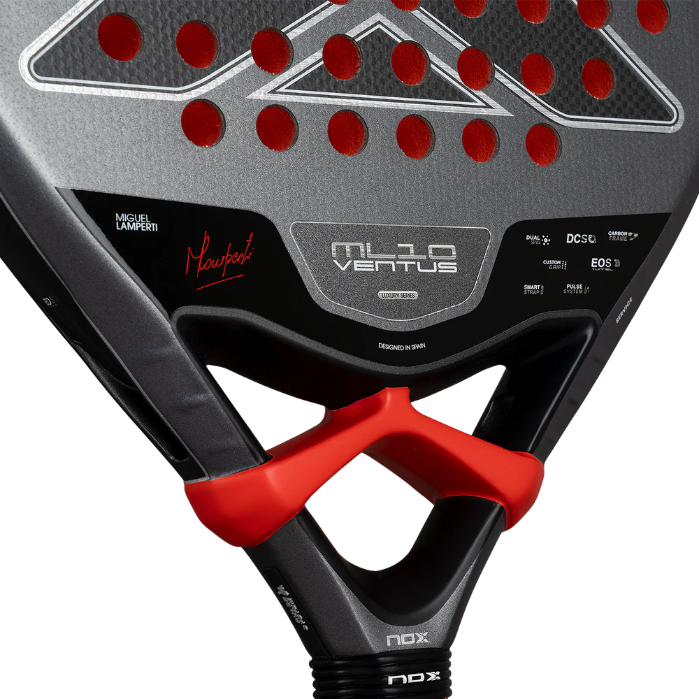 Nox ML10 Ventus Control 3K padel racket with black and blue design, featuring a lightweight, rounded frame and textured surface.
