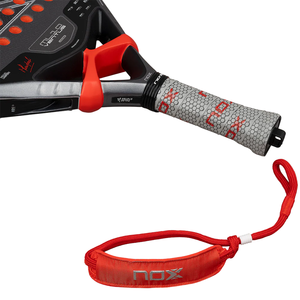 Nox ML10 Ventus Control 3K padel racket with black and red design, showing the racket's face and handle for optimal grip and control.