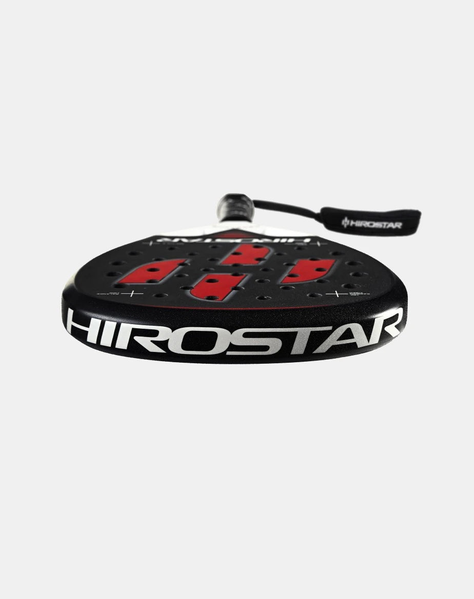 Hirostar Redstone 25 padel racket by PDLSport with red and black design, featuring a sleek, lightweight frame for powerful play.