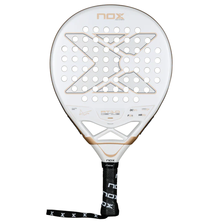 Nox Agustin Tapia AT10 Genius Junior 2026 padel racket with black and yellow design, lightweight frame, and grip handle.