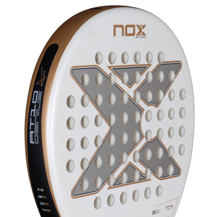 Nox Agustin Tapia AT10 Genius Junior 2026 padel racket with black and blue design, lightweight frame and grip for junior players.