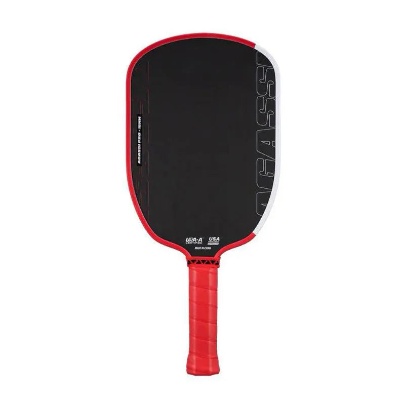 Joola Agassi Pro IV 16 pickleball paddle with ergonomic handle and colorful design, suitable for competitive play.