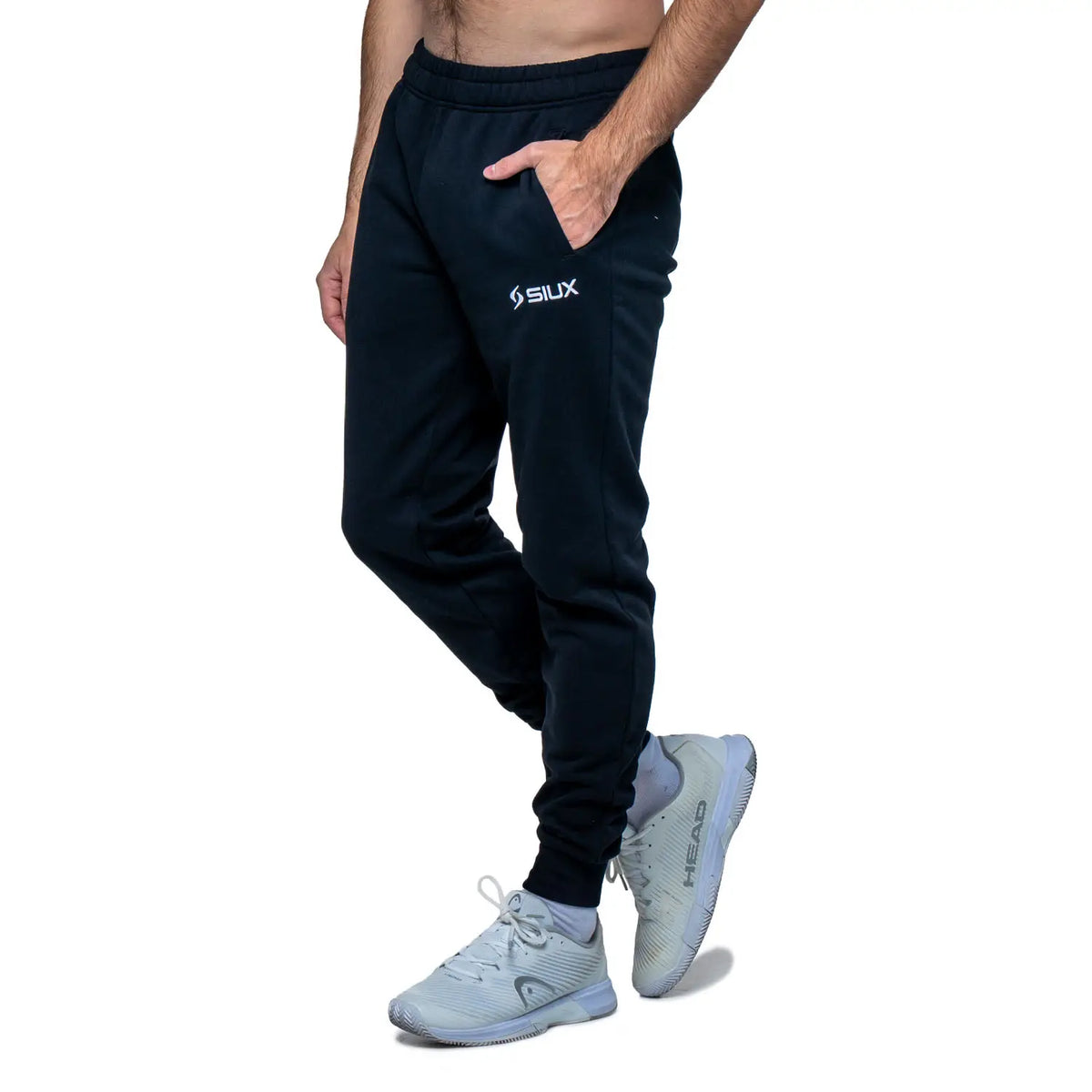 Black Siux Basic 26 pants in large size with sleek design and comfortable fit, shown on a model.