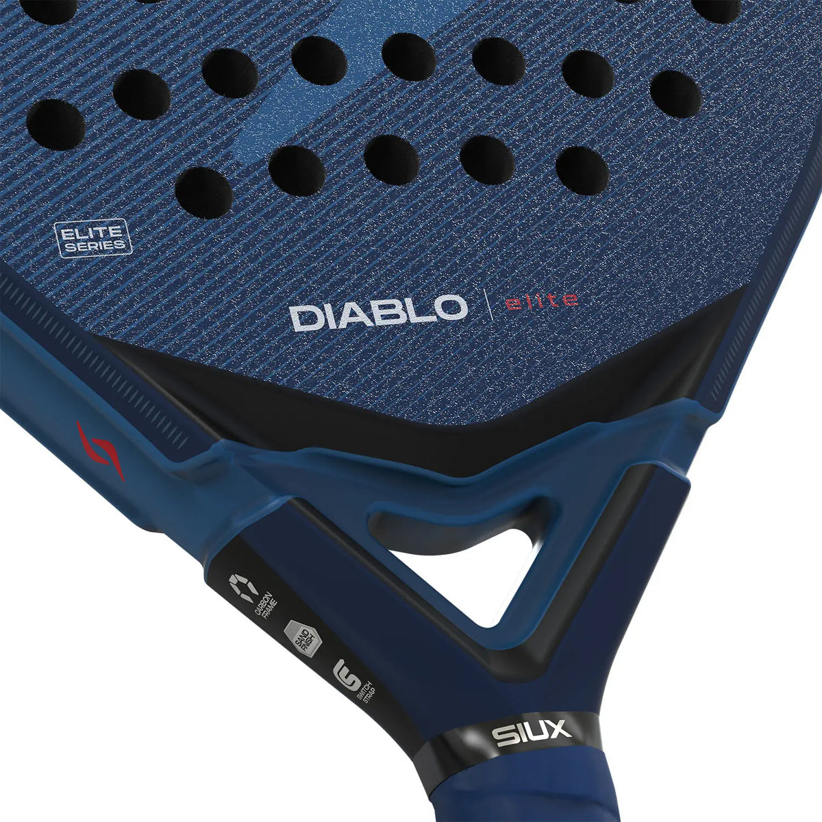 SIUX Diablo Elite 6 padel racket with black and white design, featuring a lightweight frame and textured surface for enhanced grip.