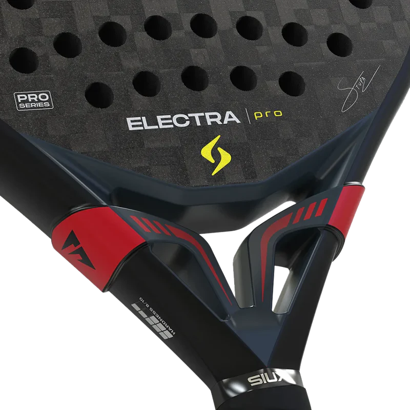 Siux Electra Pro 2026 Shadow Red padel racket with a sleek red and black design, lightweight frame, and grip handle for optimal play.