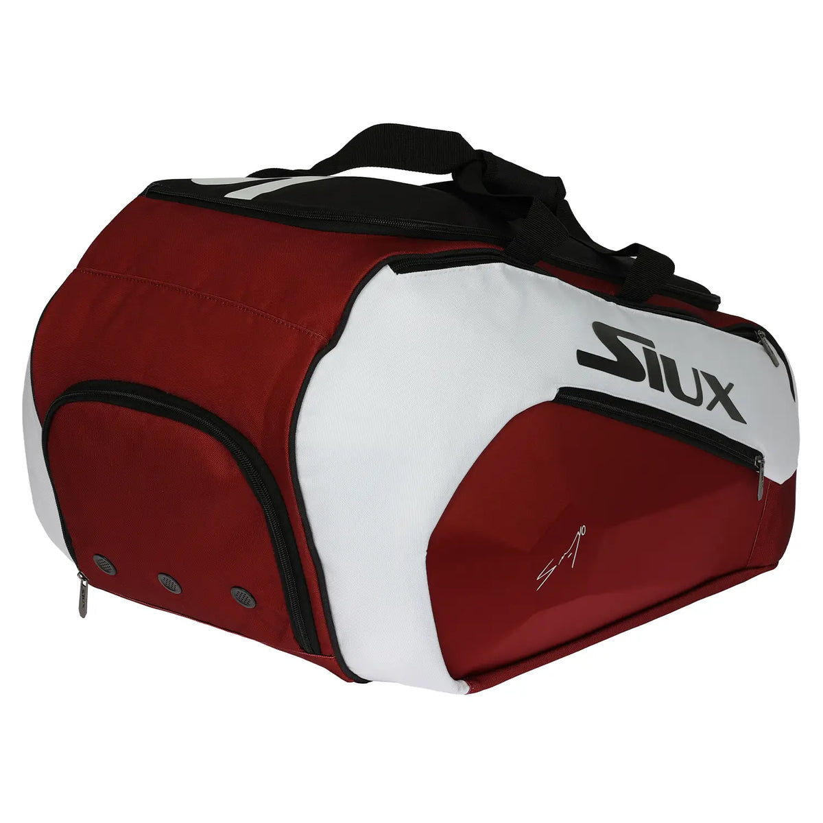Siux Diablo Sanyo Maroon large padel bag with multiple compartments and padded straps for comfortable carrying.