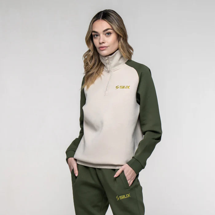 Green Siux Gareh 26 sweatshirt by PDLSport, featuring a cozy fit and stylish design, displayed on a hanger.