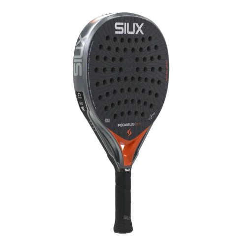 Siux Pegasus Pro 2026 Lava Orange padel racket with orange and black design, lightweight frame, and grip ready for gameplay.