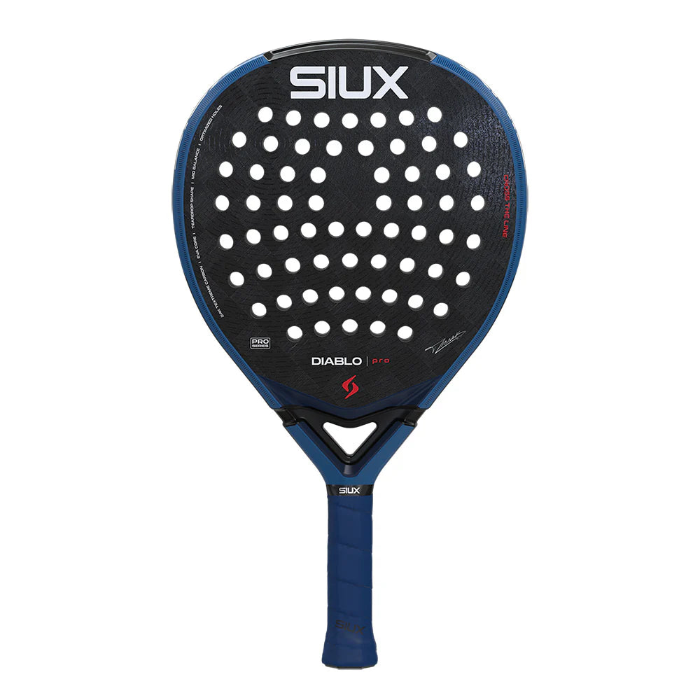 Royal blue Siux Diablo Pro 2026 padel racket with sleek design and ergonomic handle, perfect for advanced players.